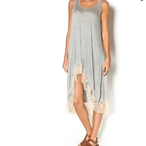 Easel High Low Boho Lace Trim Jersey Tunic Dress S - Picture 1 of 8
